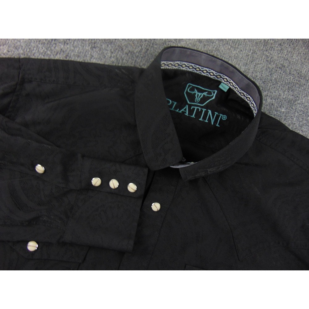 Platini Western Shirt Mens 2XL Black Paisley Pearl Snap Rockabilly Cowboy